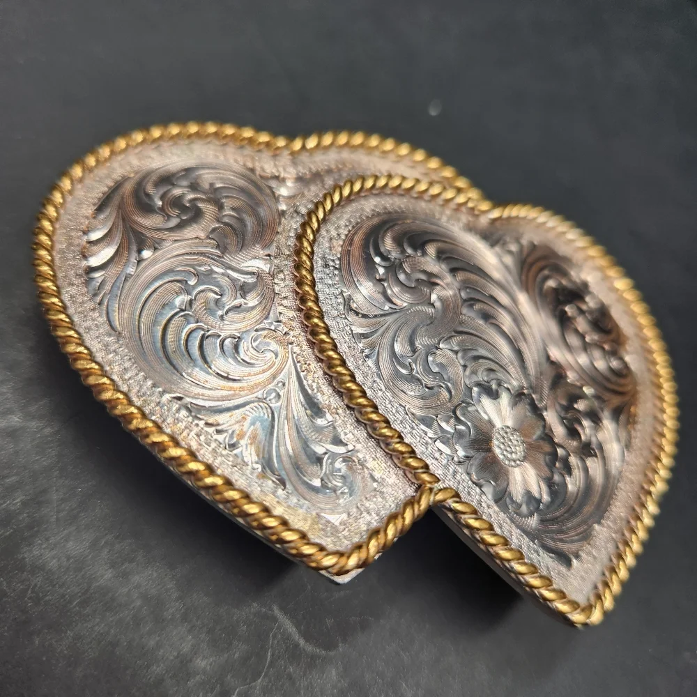 Montana Silversmiths Heart-Shaped Silver and Gold Belt Buckle